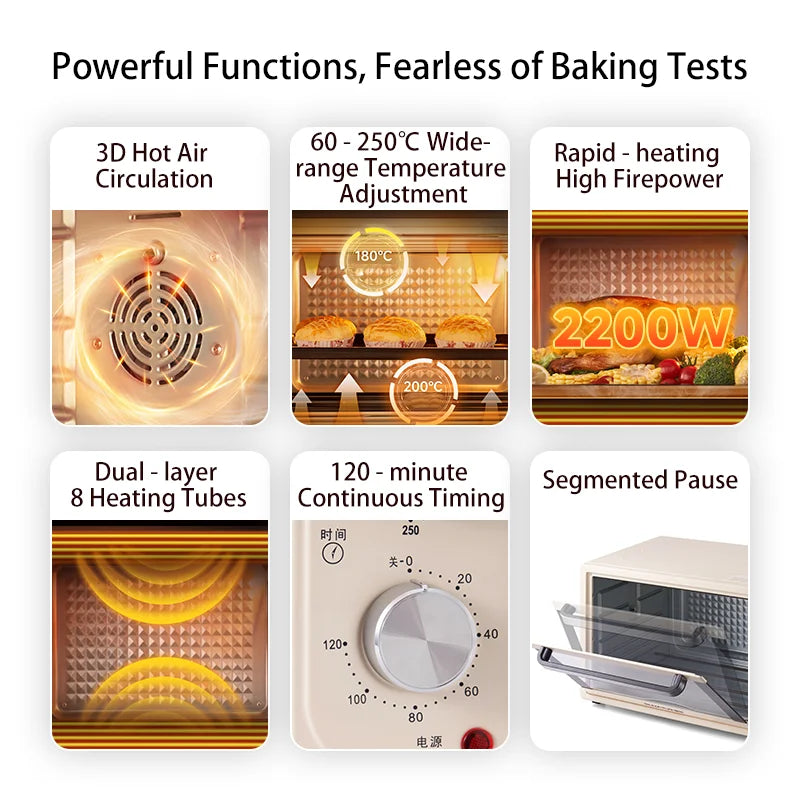 SUNATUR 2200w hot air circulation oven small commercial baking pizza toaster oven 60L Electric table oven household pastry oven