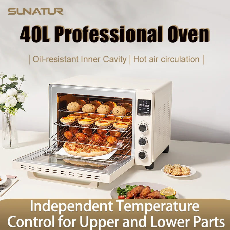 SUNATUR 40L Electric pizza oven Convection Table Oven 1800w home oven hot air circulation ovens four toaster baking pastry cake