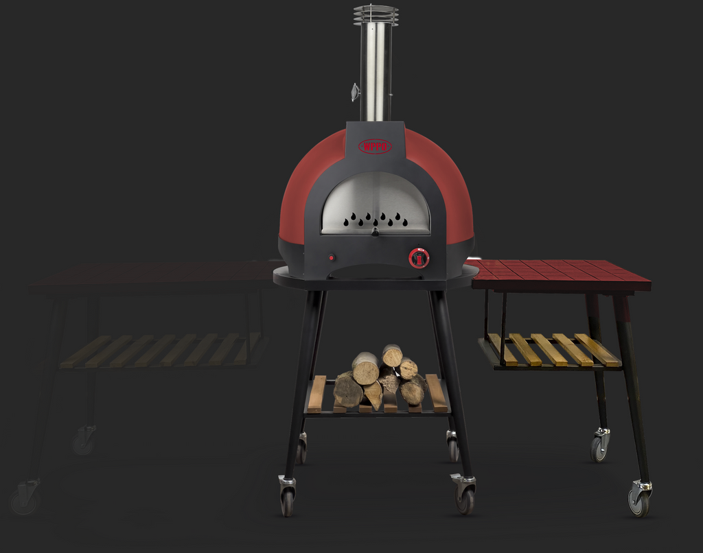 WPPO Infinity short side table attached to an Infinity wood-fired oven