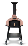 WPPO Red Rock 100 wood-fired oven in terracotta on its black rolling stand, front view