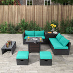 9 Pieces Patio Furniture Set with 32‚Äù Fire Pit Table and 50000 BTU Square Propane Fire Pit