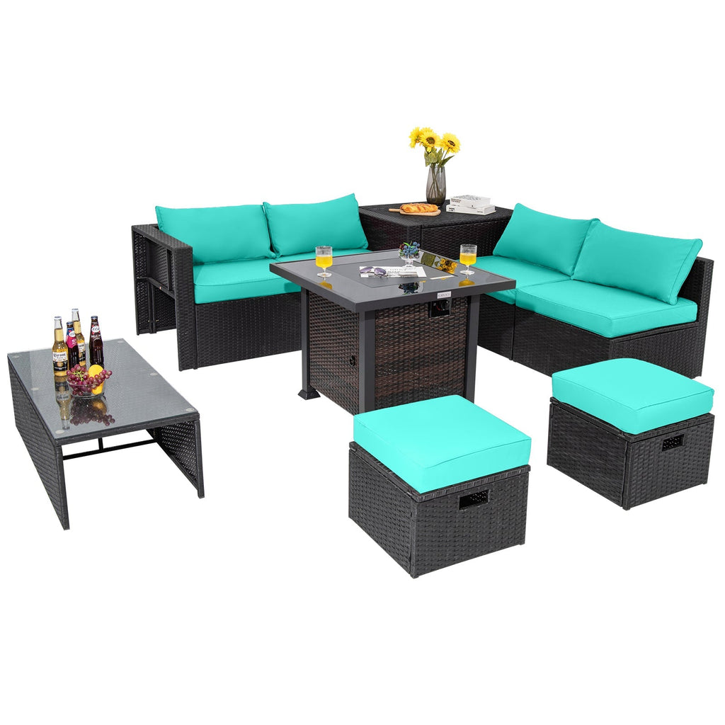 9 Pieces Patio Furniture Set with 32‚Äù Fire Pit Table and 50000 BTU Square Propane Fire Pit