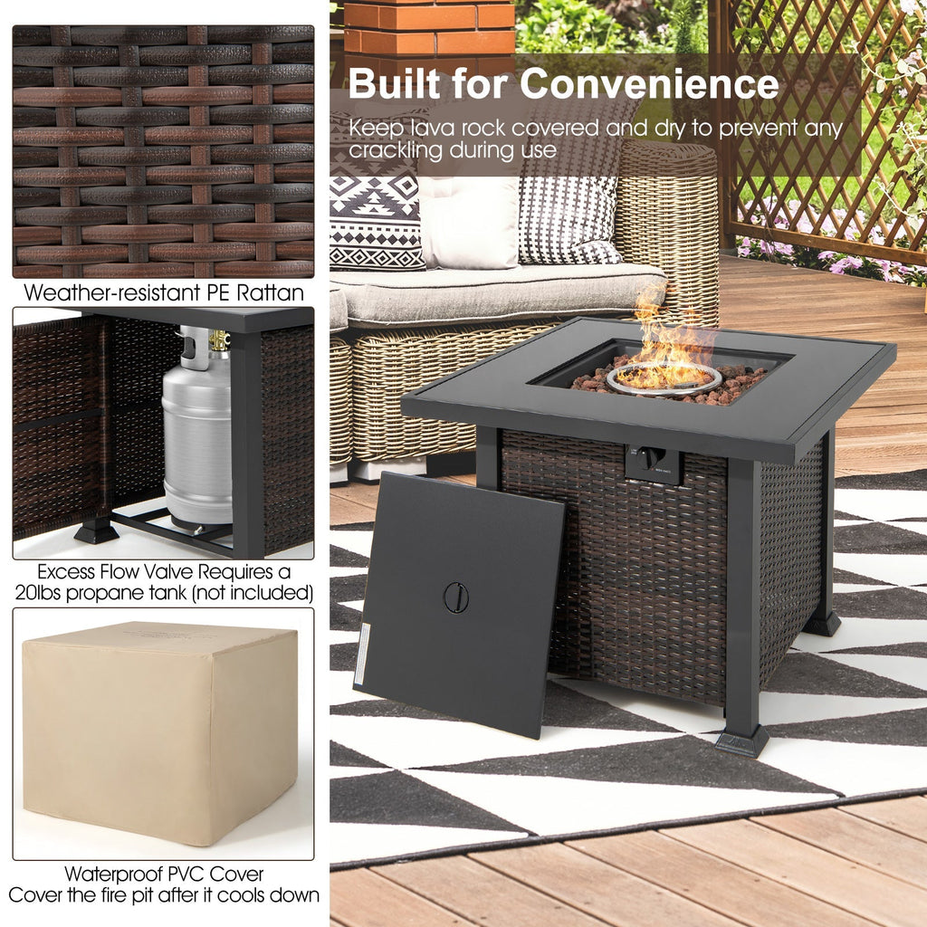 9 Pieces Patio Furniture Set with 32‚Äù Fire Pit Table and 50000 BTU Square Propane Fire Pit
