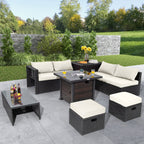 9 Pieces Patio Furniture Set with 32‚Äù Fire Pit Table and 50000 BTU Square Propane Fire Pit