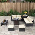 9 Pieces Patio Furniture Set with 32‚Äù Fire Pit Table and 50000 BTU Square Propane Fire Pit