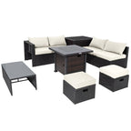 9 Pieces Patio Furniture Set with 32‚Äù Fire Pit Table and 50000 BTU Square Propane Fire Pit