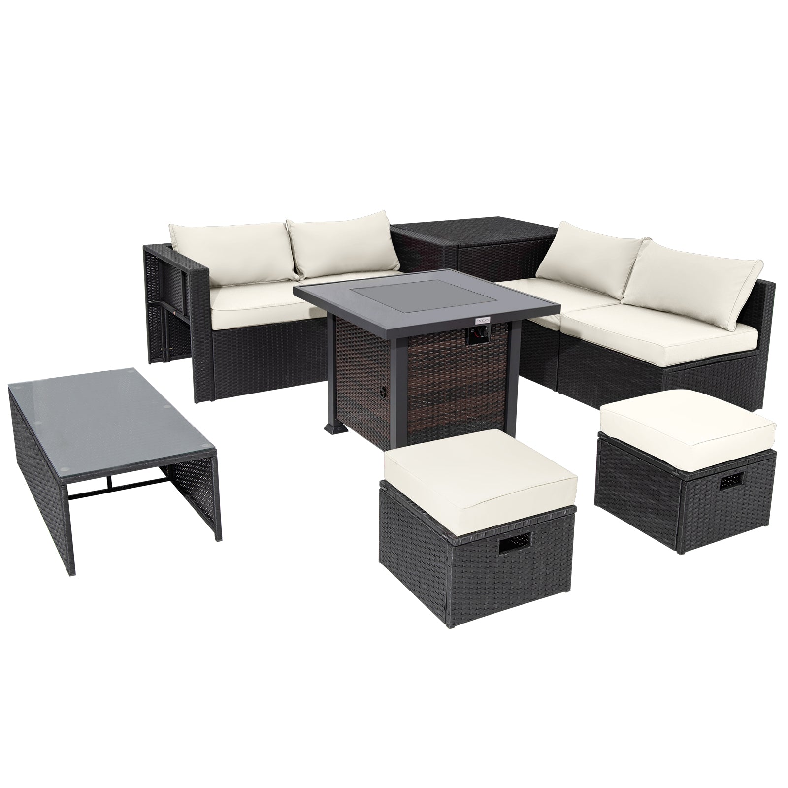 9 Pieces Patio Furniture Set with 32‚Äù Fire Pit Table and 50000 BTU Square Propane Fire Pit