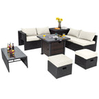 9 Pieces Patio Furniture Set with 32‚Äù Fire Pit Table and 50000 BTU Square Propane Fire Pit