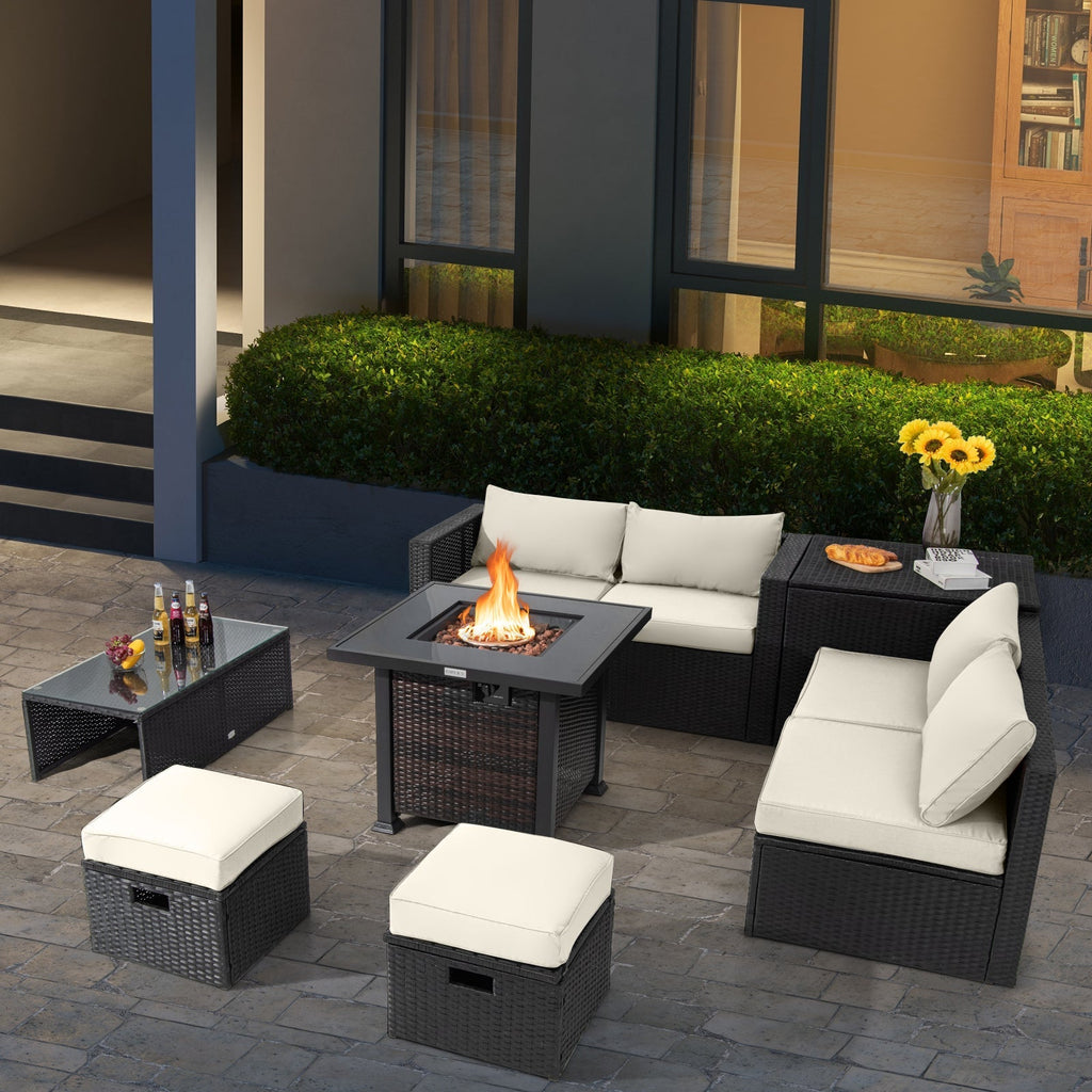 9 Pieces Patio Furniture Set with 32‚Äù Fire Pit Table and 50000 BTU Square Propane Fire Pit