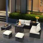 9 Pieces Patio Furniture Set with 32‚Äù Fire Pit Table and 50000 BTU Square Propane Fire Pit