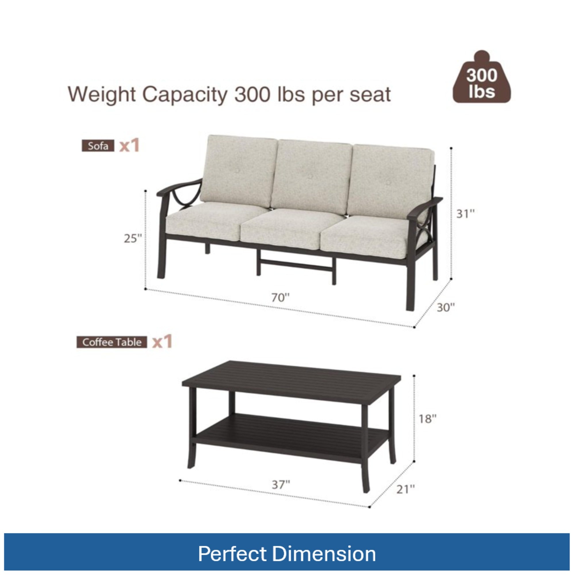 8-Piece Metal Patio Furniture Set, 9-Seat All-Weather Conversation Sofa