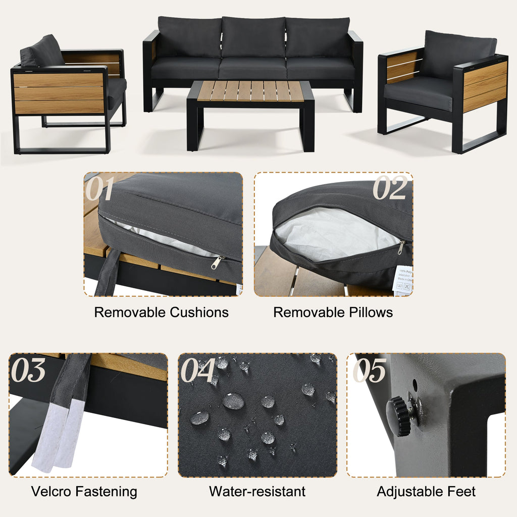 Aluminum Frame Large 4-Piece Outdoor Patio Furniture Set