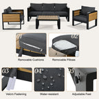 Aluminum Frame Large 4-Piece Outdoor Patio Furniture Set