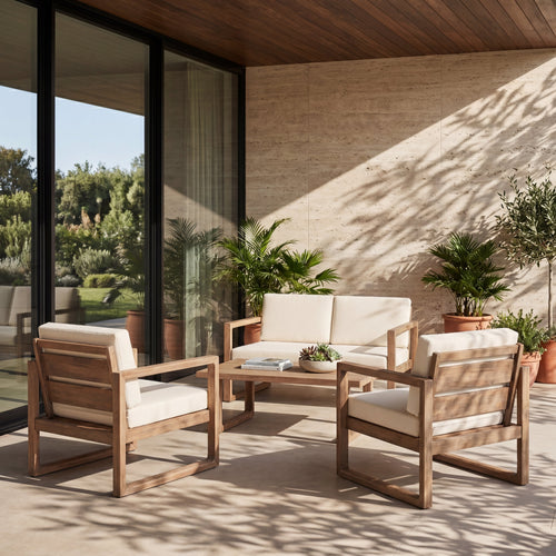 4-piece acacia wood patio furniture set with cushioned seating