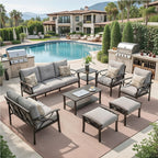 8-Piece Metal Patio Furniture Set, 9-Seat All-Weather Conversation Sofa