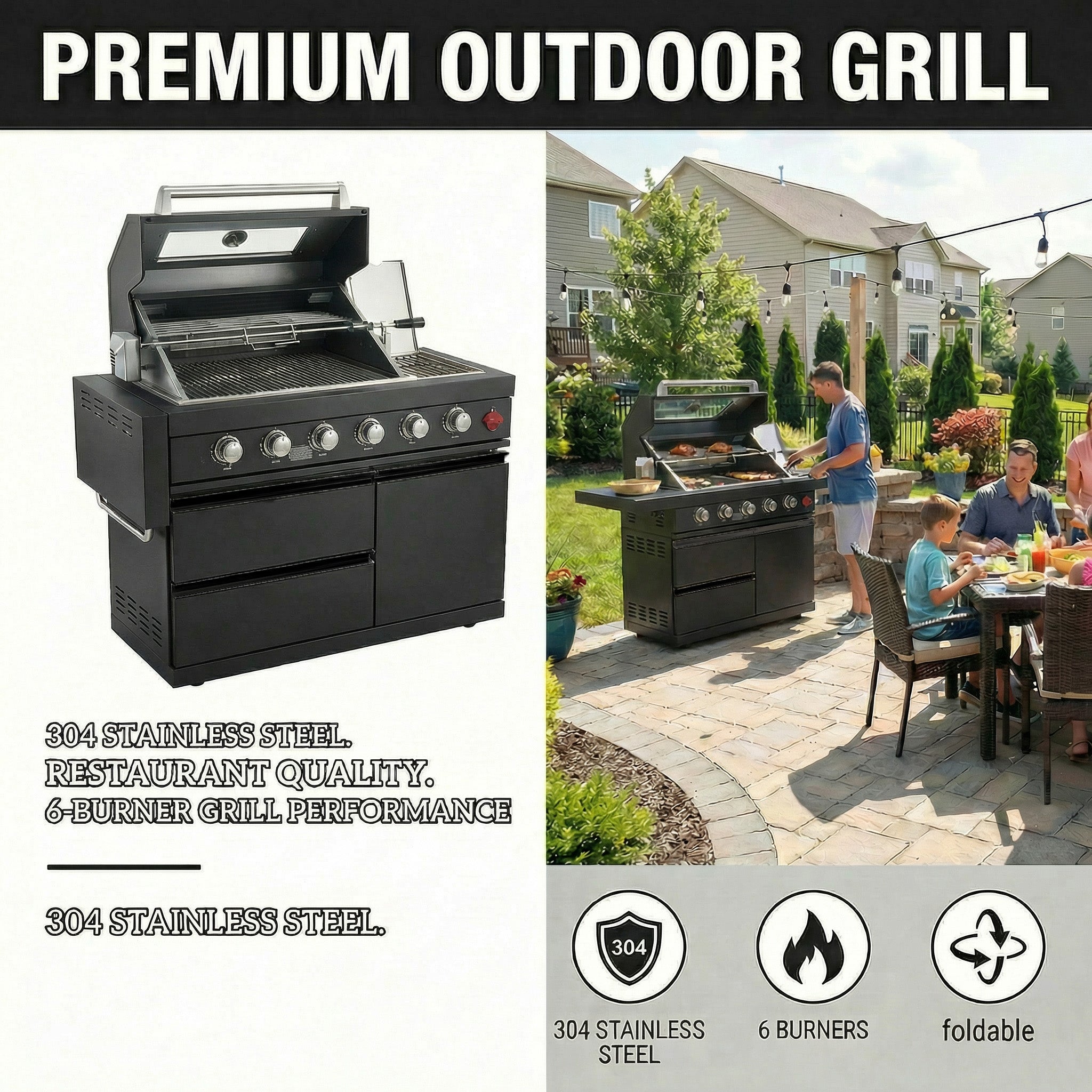 46-Inch Deluxe Stainless Steel Gas Outdoor Kitchen Barbecue Grill