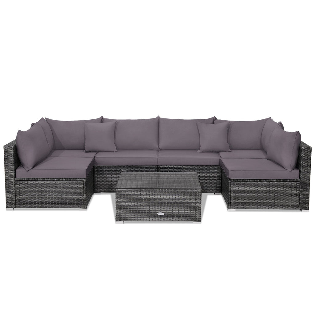 7 Pieces Patio Rattan Furniture Set Sectional Sofa Garden Cushion