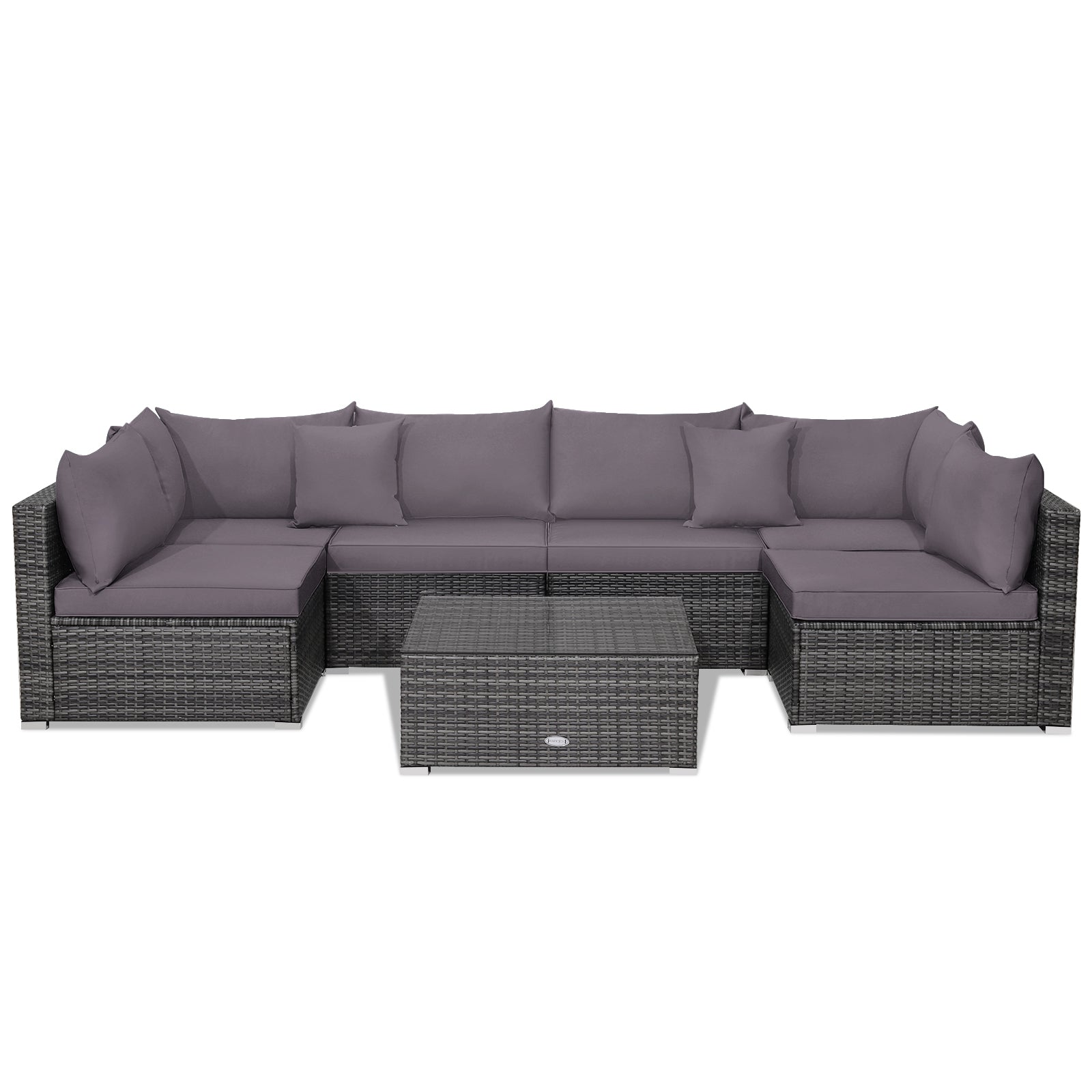 7 Pieces Patio Rattan Furniture Set Sectional Sofa Garden Cushion