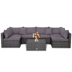 7 Pieces Patio Rattan Furniture Set Sectional Sofa Garden Cushion