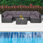 7 Pieces Patio Rattan Furniture Set Sectional Sofa Garden Cushion