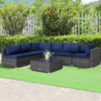 7 Pieces Patio Rattan Furniture Set Sectional Sofa Garden Cushion