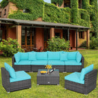 7 Pieces Patio Rattan Furniture Set Sectional Sofa Garden Cushion