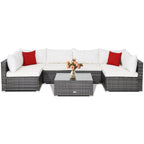 7 Pieces Patio Rattan Furniture Set Sectional Sofa Garden Cushion