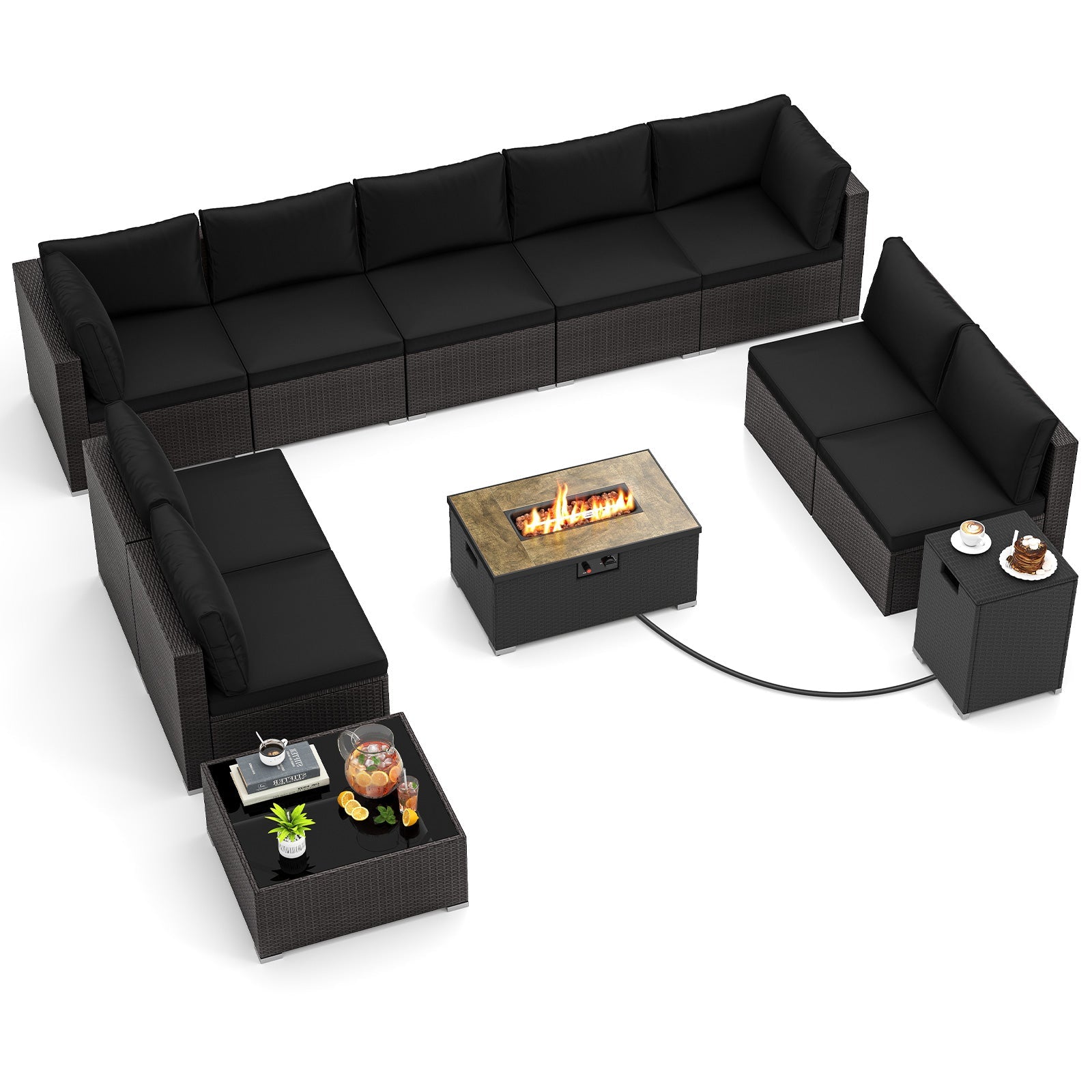 12 Pieces Outdoor Furniture Set with 32 Inch Fire Pit Table and Propane Tank Cover