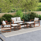 7 Pieces Patio Furniture Set PE Wicker Acacia Wood Outdoor Conversation Set