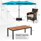 11 Pieces Patio Dining Set 15ft Double-Sided Patio Umbrella (Base Included) and Outdoor Rattan Furniture Set with 8 Stackable Chairs-Turquoise