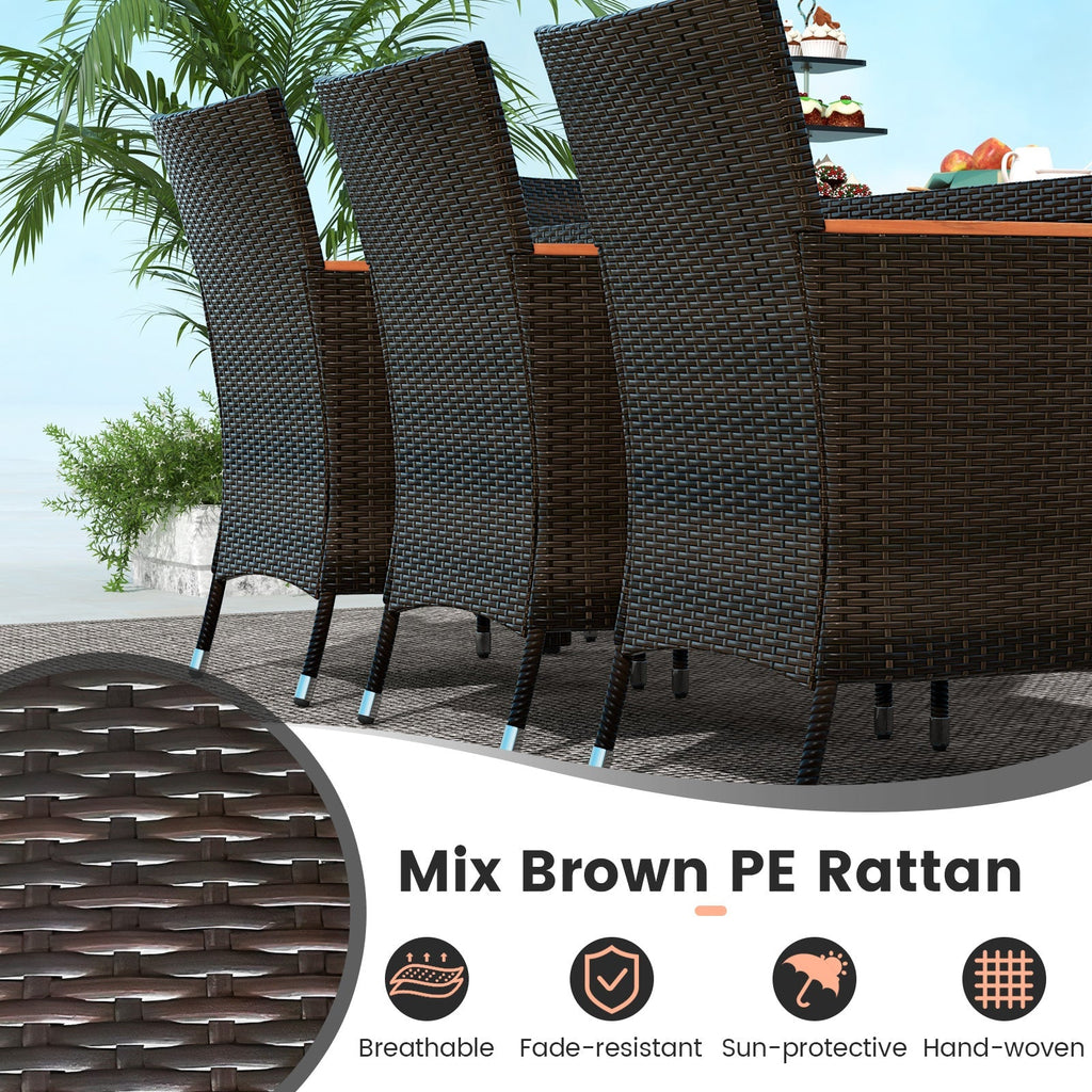 11 Pieces Patio Dining Set 15ft Double-Sided Patio Umbrella (Base Included) and Outdoor Rattan Furniture Set with 8 Stackable Chairs-Turquoise